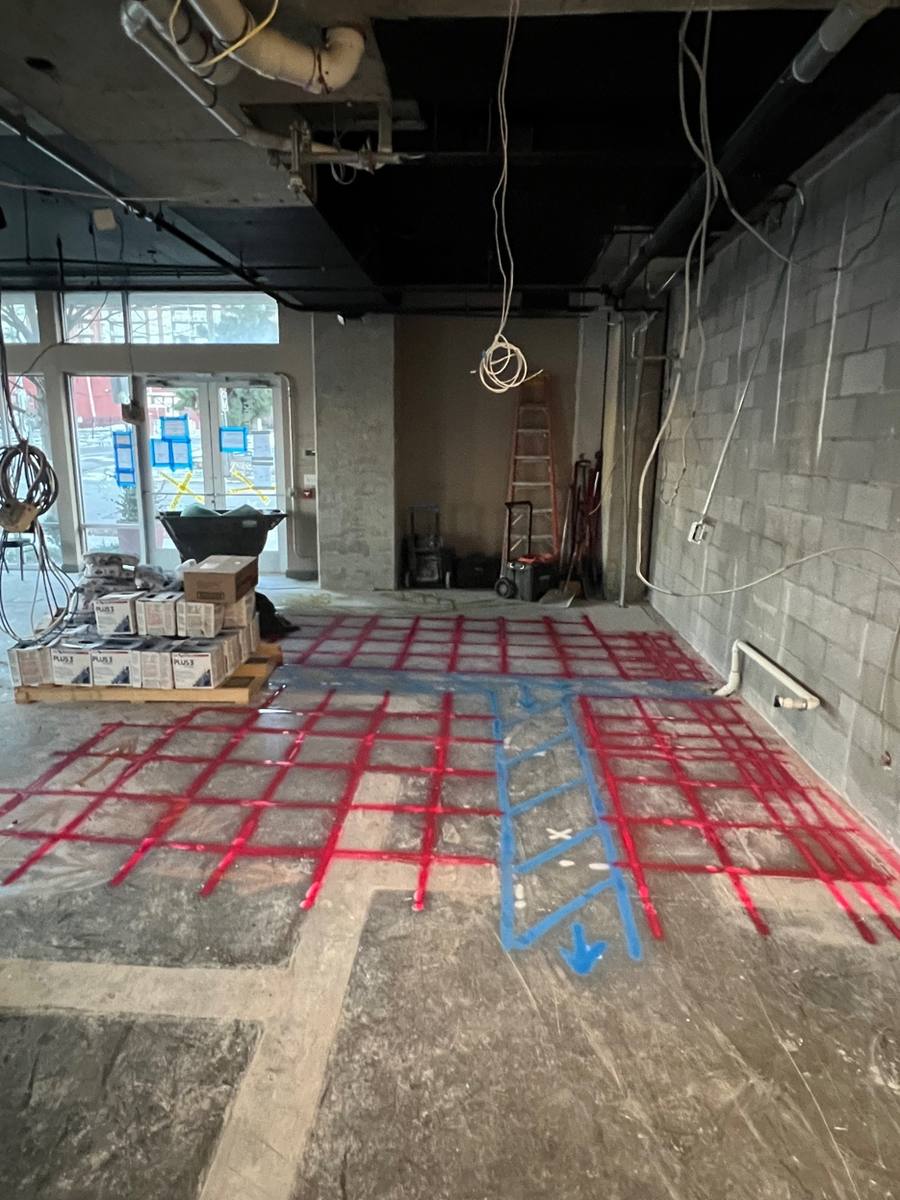 Post-tension and rebar markings on interior concrete slab - Music Row Nashville